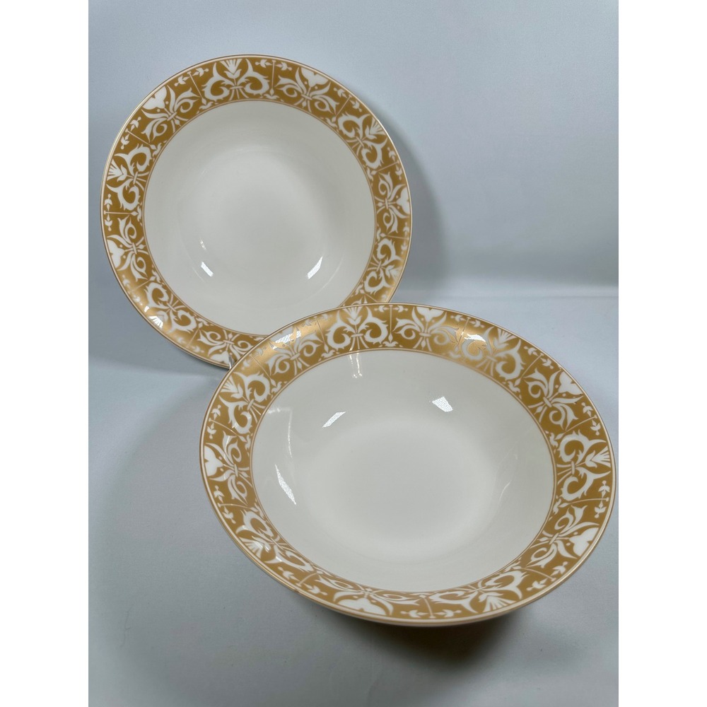 Biltmore For Your Home Gate House Fine China Bowls Set of 2 Gold White 9.25in